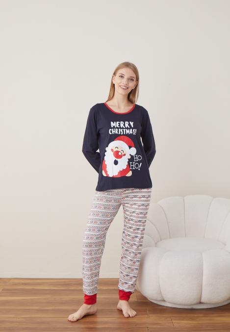 Pijama Dama Craciun " MERRY CHRISTMAS" ,maneca lunga ,pantaloni lungi,Engros